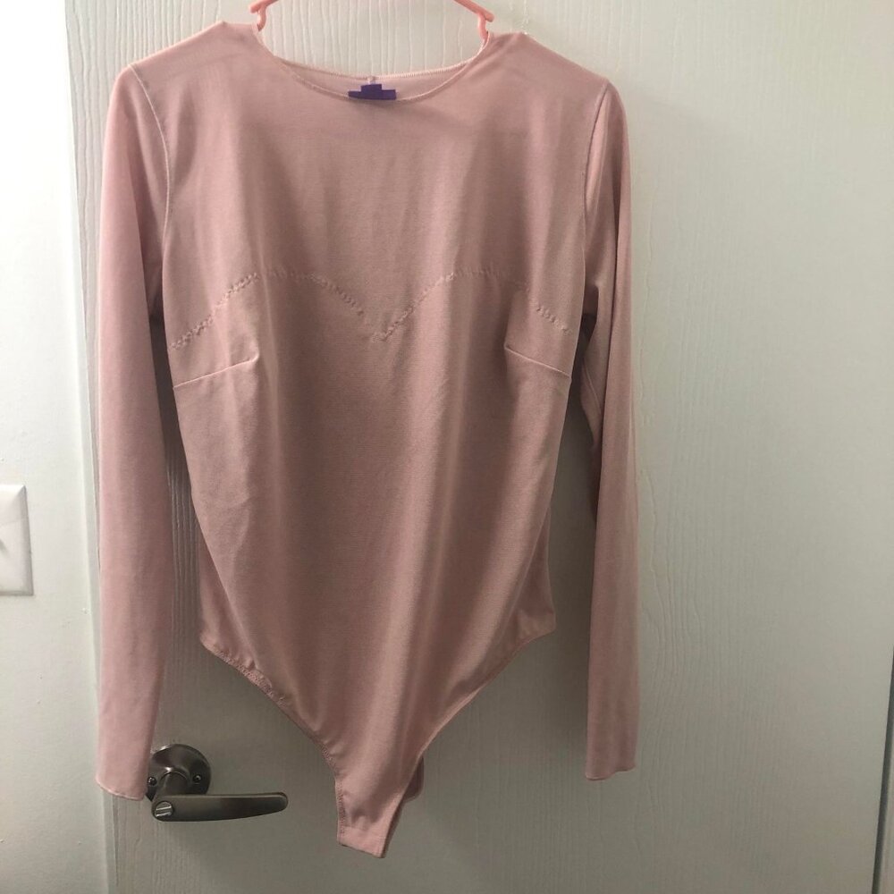 Yitty Mesh Me Smoothing Long Sleeved Thong Bodysuit Sz L